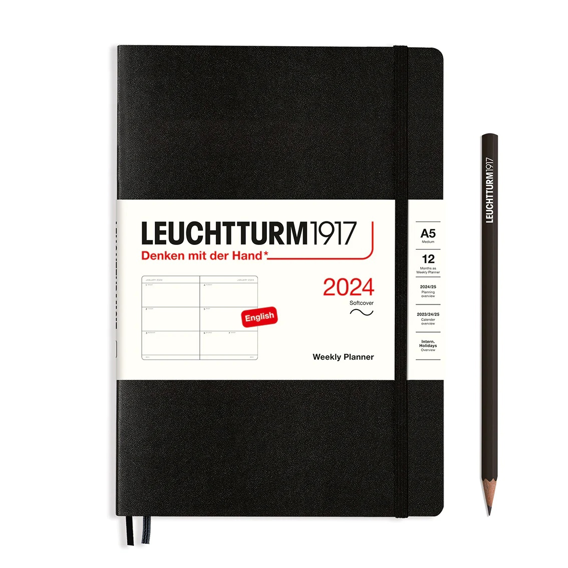  - Еженедельник Leuchtturm1917 A5 2024г без расп. мягк. обл. Черный