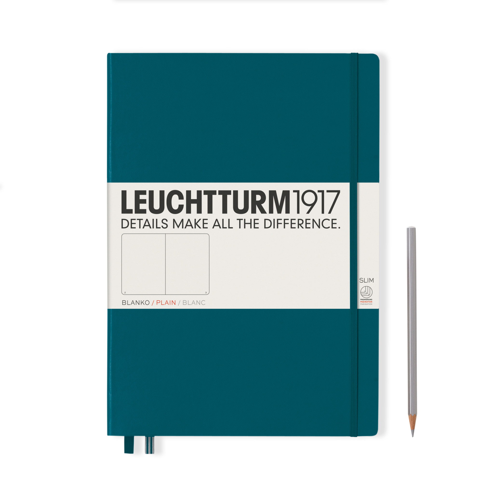  - Записная книжка Leuchtturm Master Slim A4+ (нелинованная), тихоокеанский зеленый, 123 стр. , твердая обложка