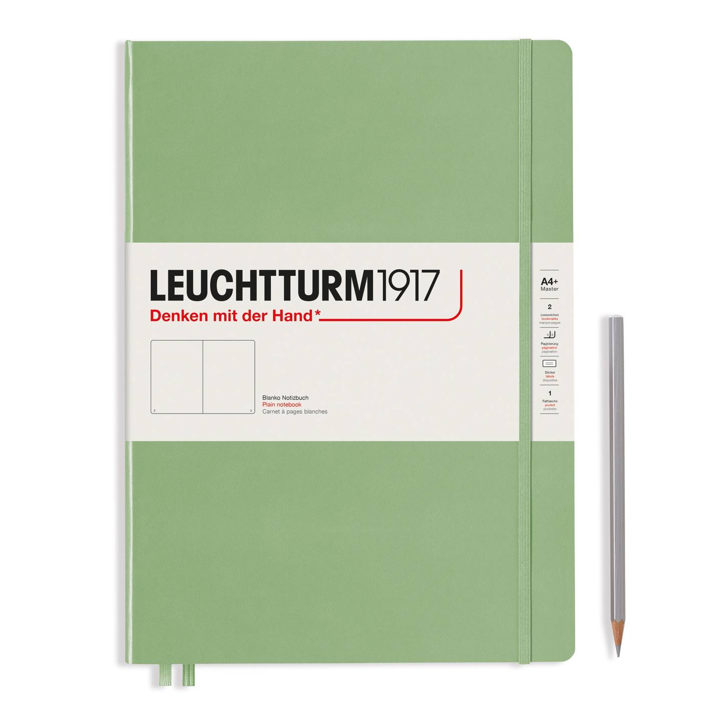  - Записная книжка Leuchtturm Master Slim А4+ (нелинованная), пастельный зелёный, 123 стр. , твердая обложка