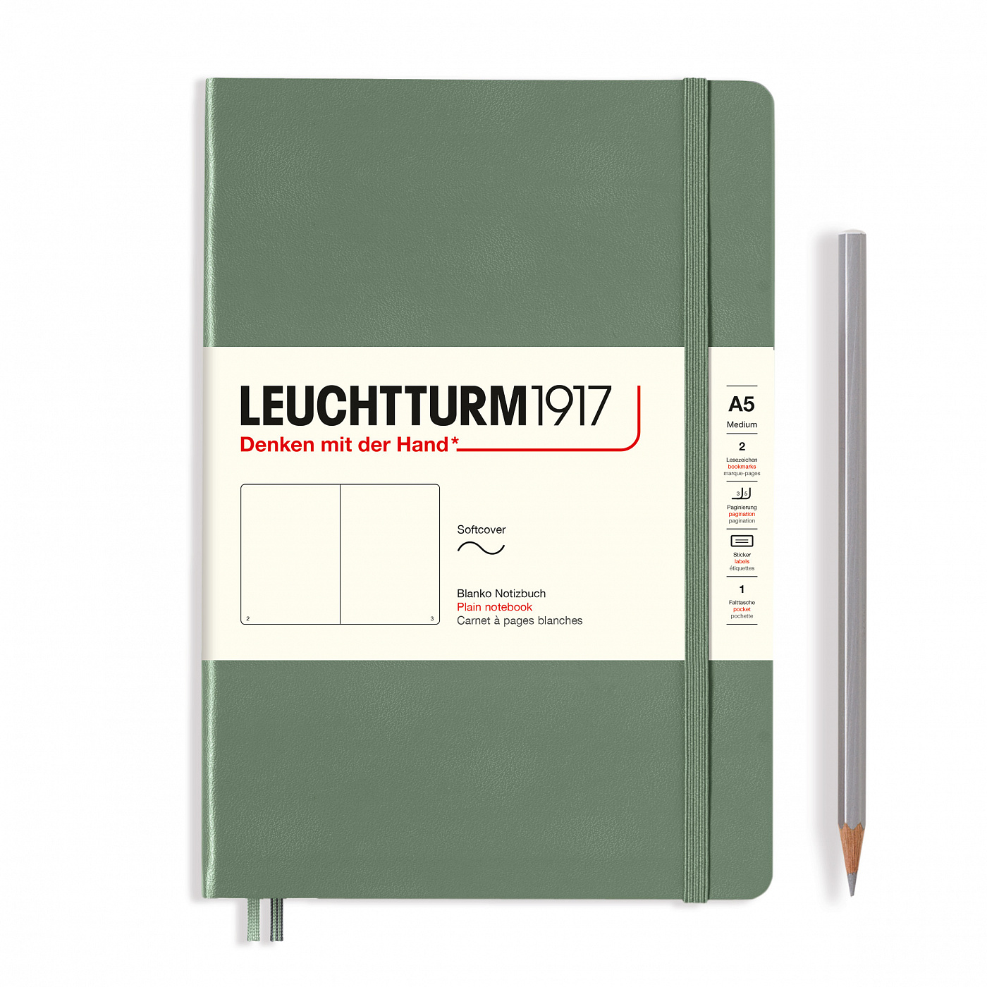  - Блокнот Leuchtturm1917 Smooth Colours A5 (14. 5x21см. ) 80г/м2 - 123 стр. нелинованная, мягкый обложка, цвет: оливковый