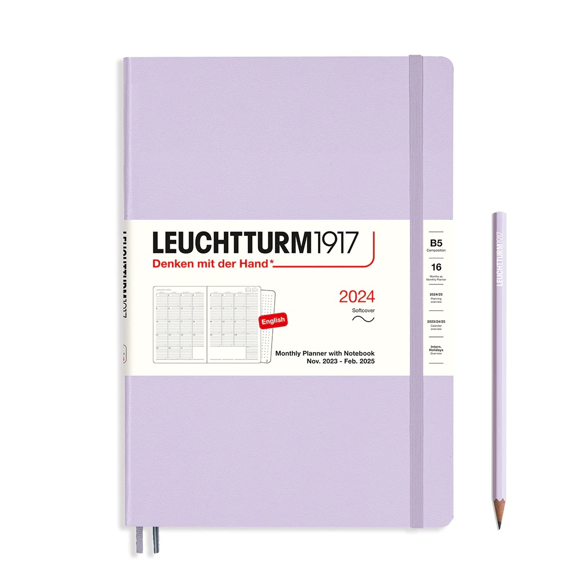 

Планер-блокнот Leuchtturm1917 B5 на 16мес. (11. 23-02. 25) 68л мягк. обл. Сиреневый+блокнот A7