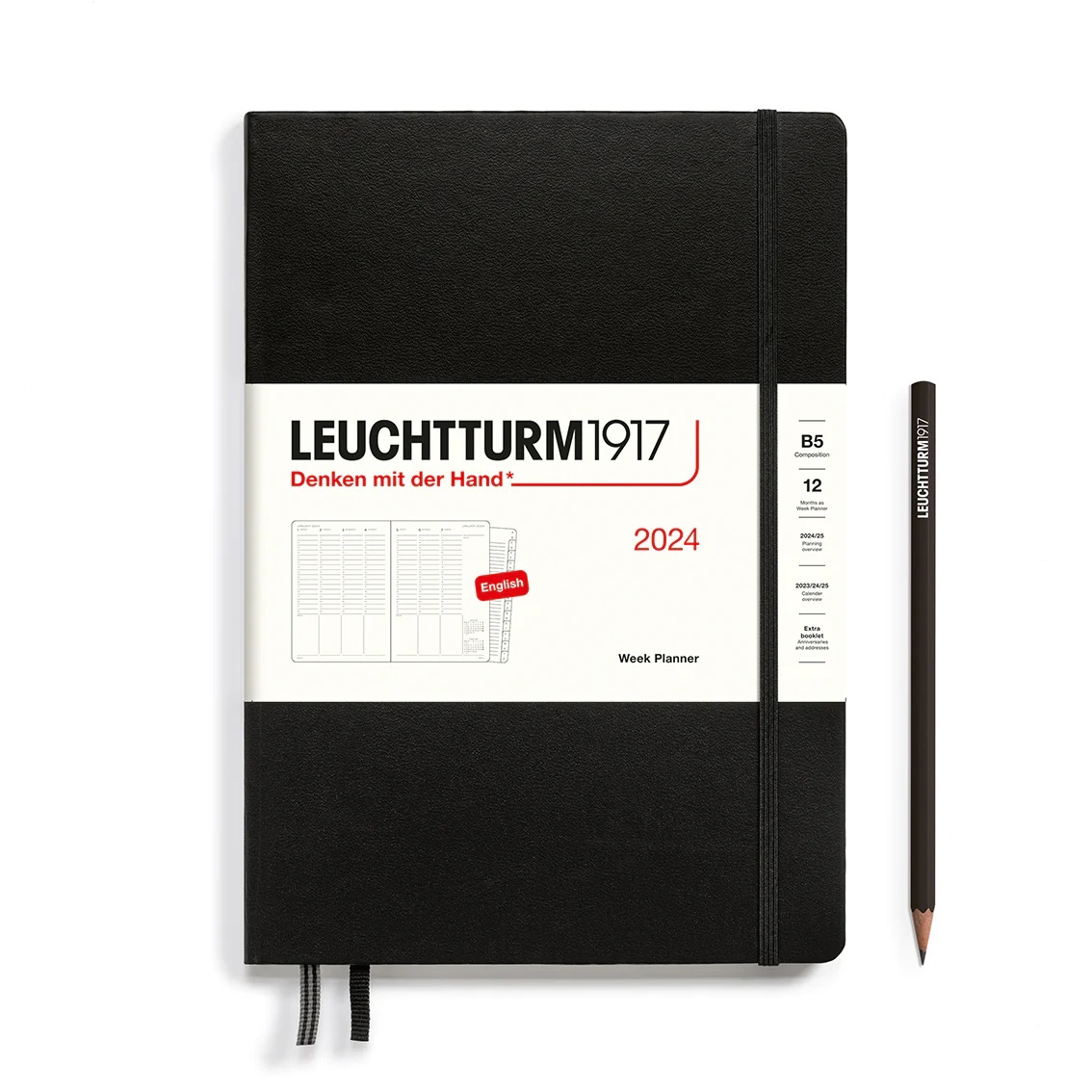 

Еженедельник Leuchtturm1917 B5 2024г с расп. тв. обл. Черный+блокнот A7