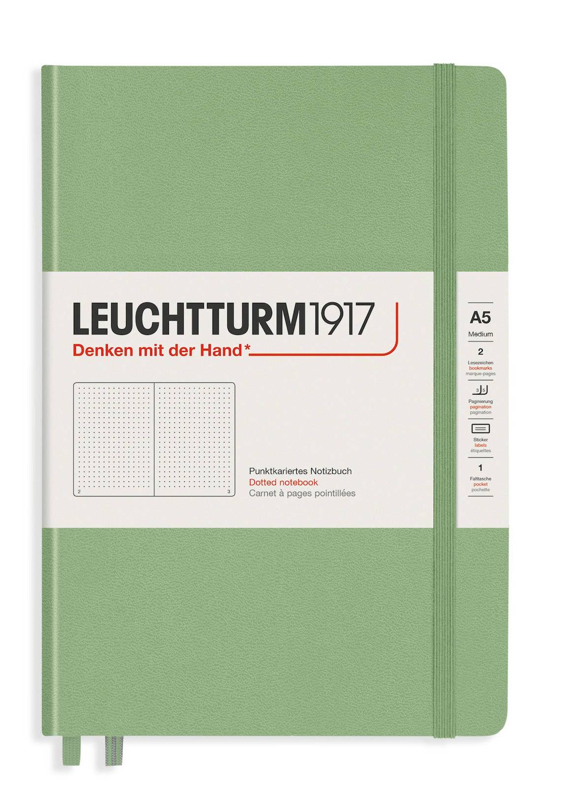 

Блокнот Leuchtturm1917 Classic A5 (14. 5x21см. ) 80г/м2 - 251 стр. в точку, твердая обложка, цвет: шалфей