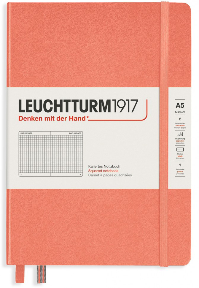 

Записная книжка Leuchtturm A5 (в клетку), персиковая, 251 стр. , твердая обложка