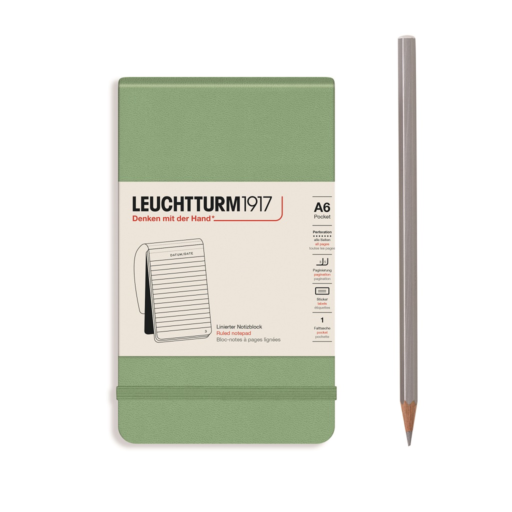 

Блокнот Leuchtturm1917 Portrait Pocket A6 (9x15см. ) 80г/м2 - 184 стр. в линейку, твердая обложка, цвет: шалфей