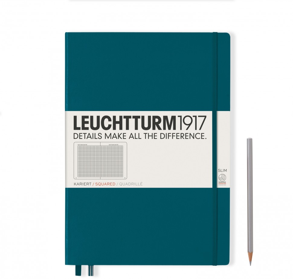  - Записная книжка Leuchtturm Master Slim A4+ (в клетку), тихоокеанский зеленый, 123 стр. , твердая обложка