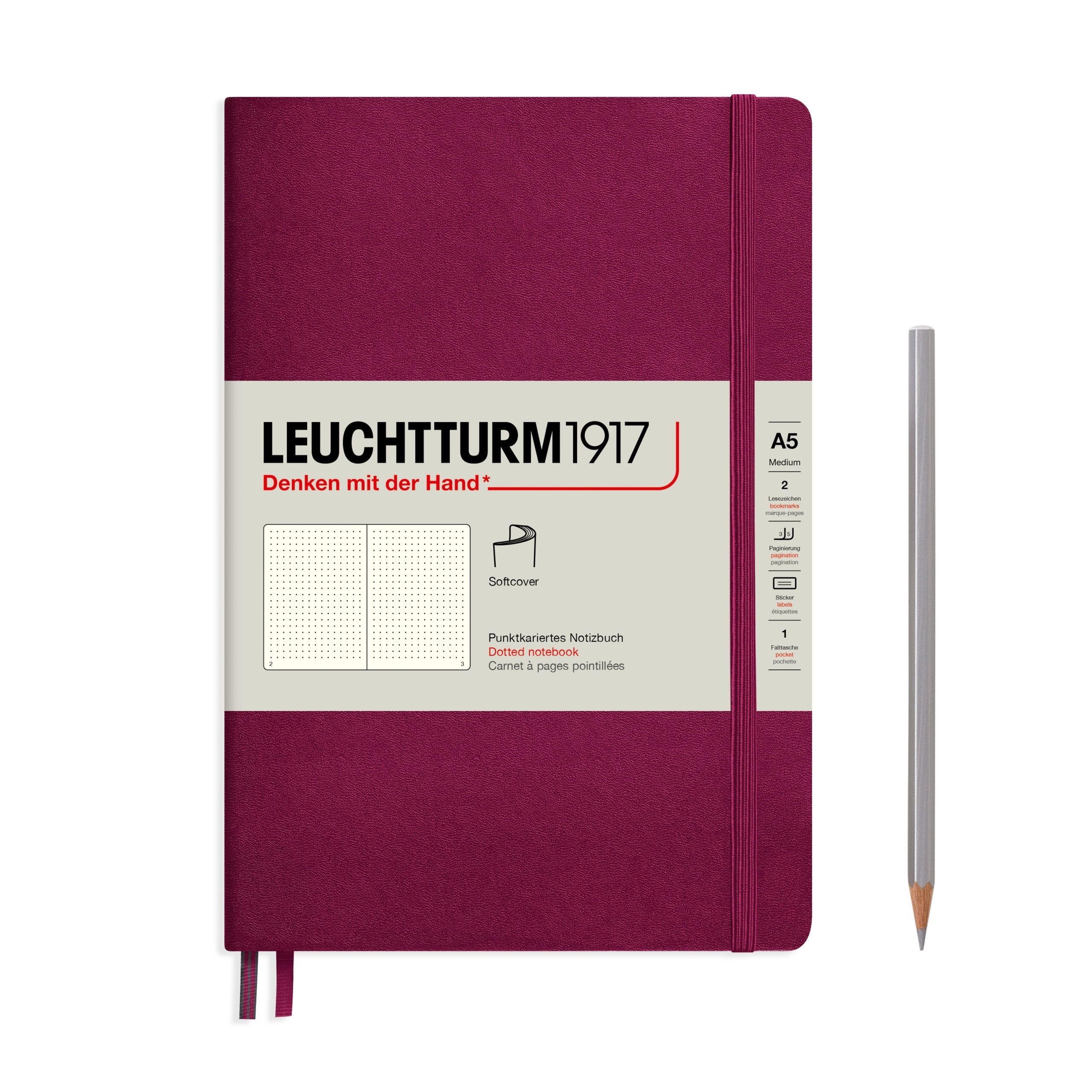 

Блокнот Leuchtturm1917 Classic A5 (14. 5x21см. ) 80г/м2 - 123 стр. в точку, мягкая обложка, цвет: красный портвейн