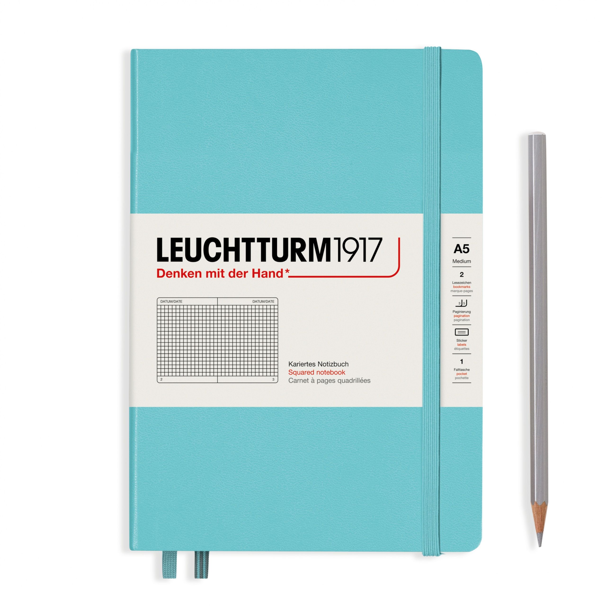 

Блокнот Leuchtturm1917 Classic A5 (14. 5x21см. ) 80г/м2 - 251 стр. в клетку, твердая обложка, цвет: аквамарин