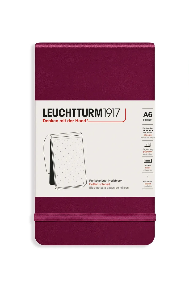 

Блокнот Leuchtturm1917 Portrait Pocket A6 (9x15см. ) 80г/м2 - 184 стр. в точку, твердая обложка, цвет: красный портвейн