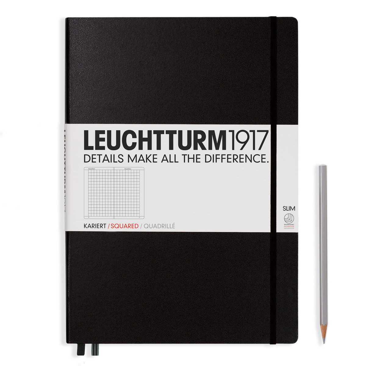 

Блокнот Leuchtturm Master Slim A4+ 61л в клетку твердая обложка Черный