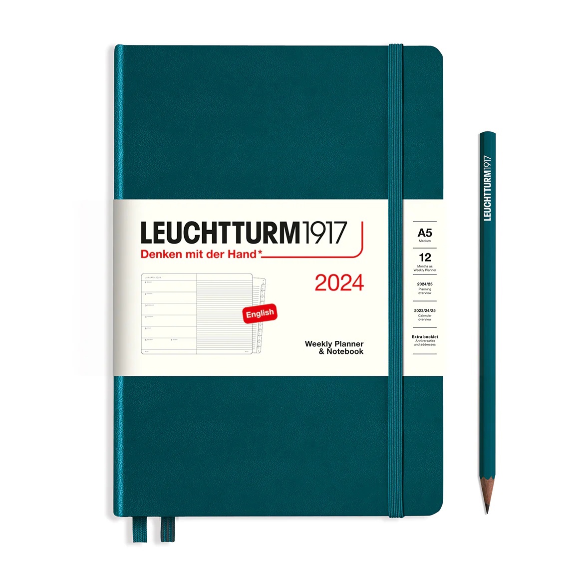  - Еженедельник-блокнот Leuchtturm1917 A5 2024г без расп. 72л тв. обл. Зеленый Океан+блокнот A7