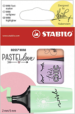 Набор текстовыделителей STABILO BOSS MINI Pastellove 3 цв (мята+лаванда+персик),  картонный футляр, 